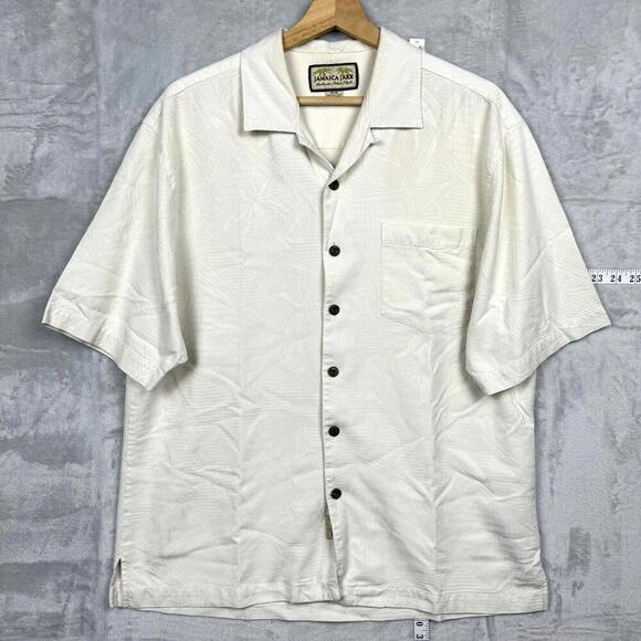 Jamaica Jaxx White Textured Rayon Hawaiian Shirt 100% Silk Size M Island Casual - Picture 1 of 9